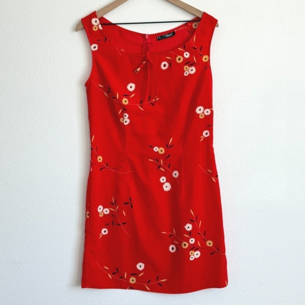 Boutique Europa Floral Shift Mini Dress 8 Red Coquette Summer Festival
